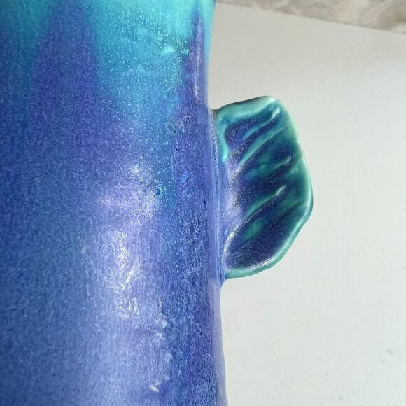 Studio Art Pottery Vase 6.5" Aqua Blue Glaze Drip Salt Glaze - Picture 11 of 16